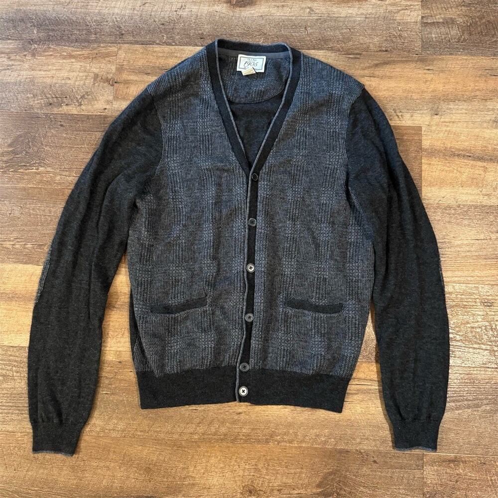 Jos. A. Bank 1905 Cardigan Sweater L Gray Black College Prep Academia Grunge